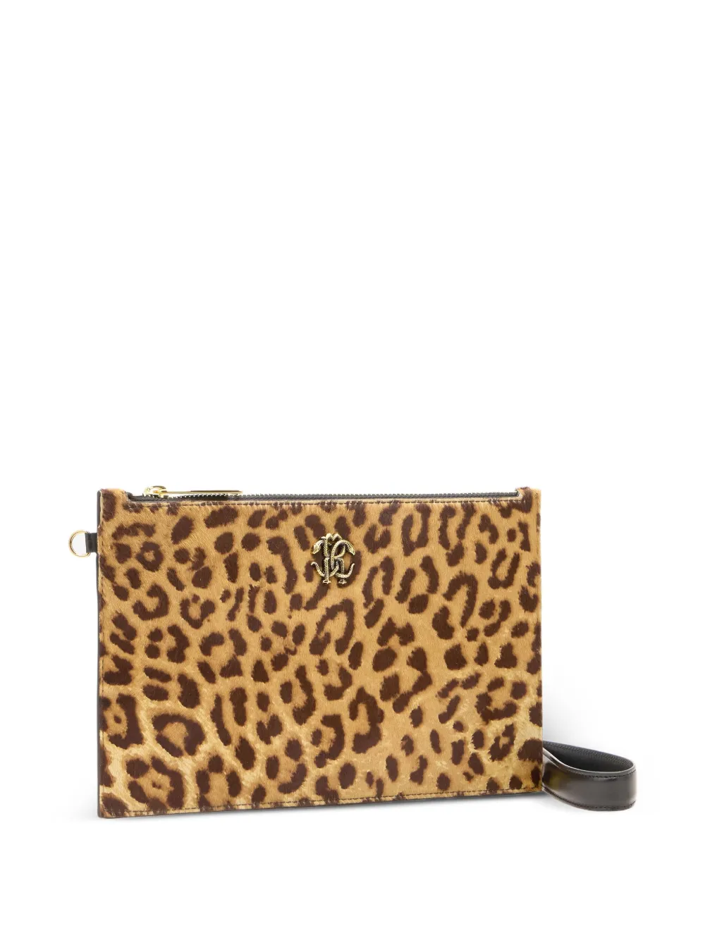 Roberto Cavalli Clutch met luipaardprint en rits Bruin