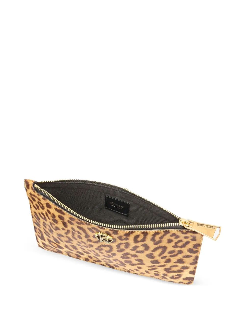 Roberto Cavalli Clutch met luipaardprint en rits Bruin