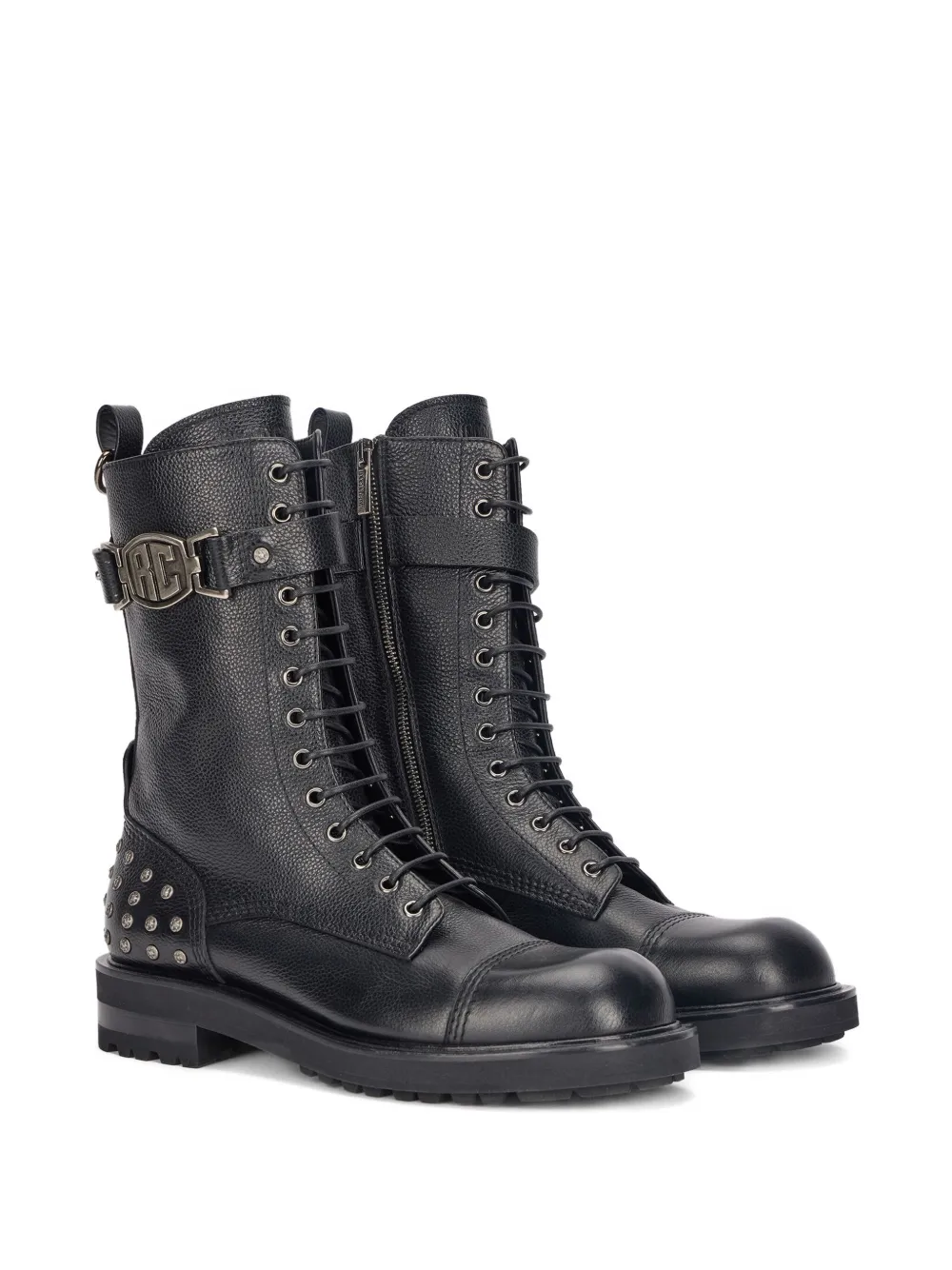 Roberto Cavalli Combat Boots With Rc Monogram Detail In Black