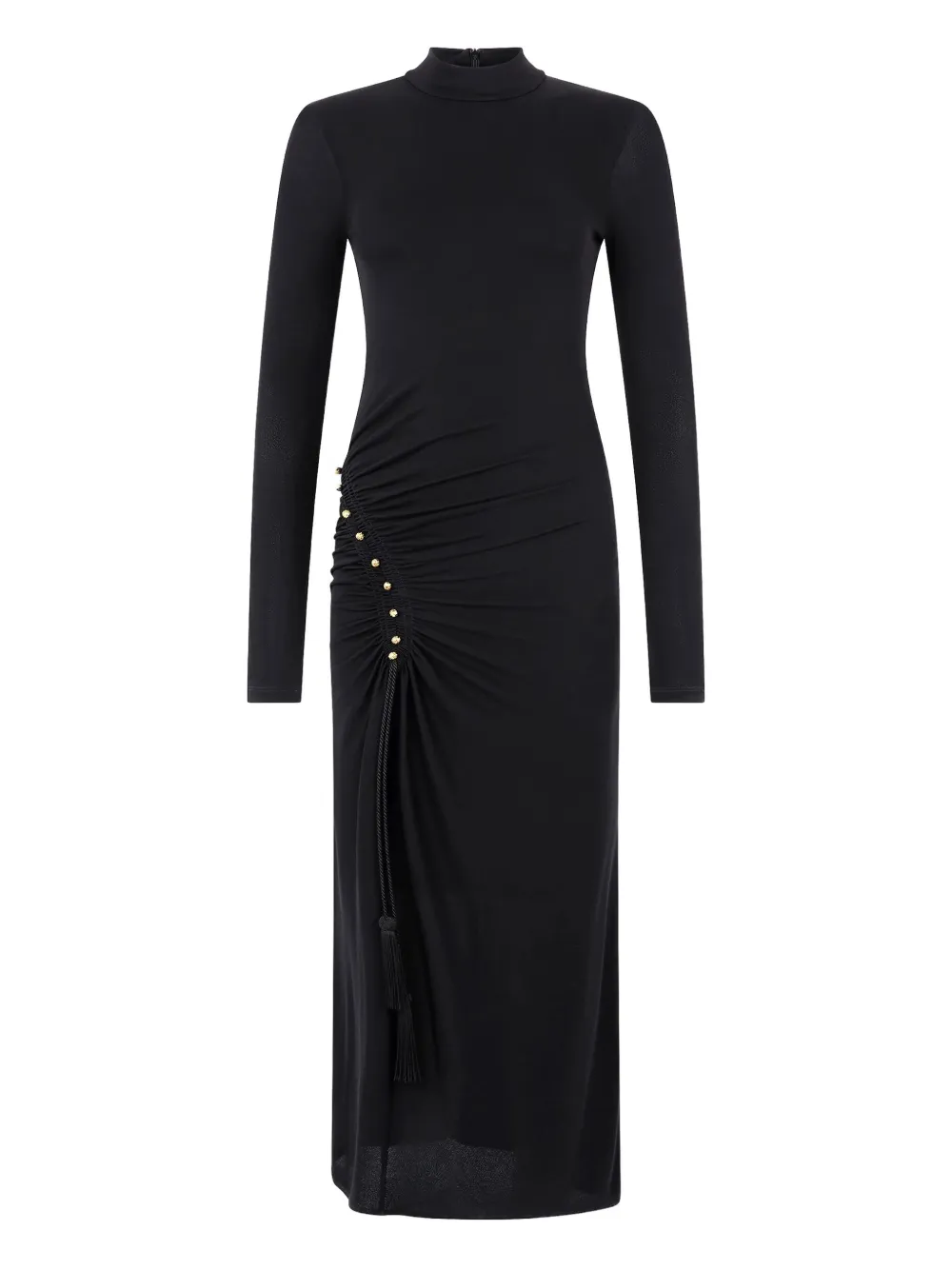 Roberto Cavalli Midi-jurk met gesmockt detail en hoge hals Zwart