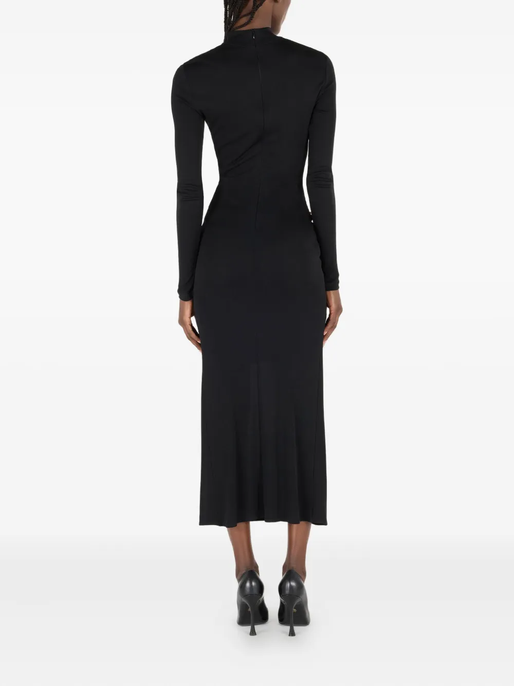 Roberto Cavalli Midi-jurk met gesmockt detail en hoge hals Zwart