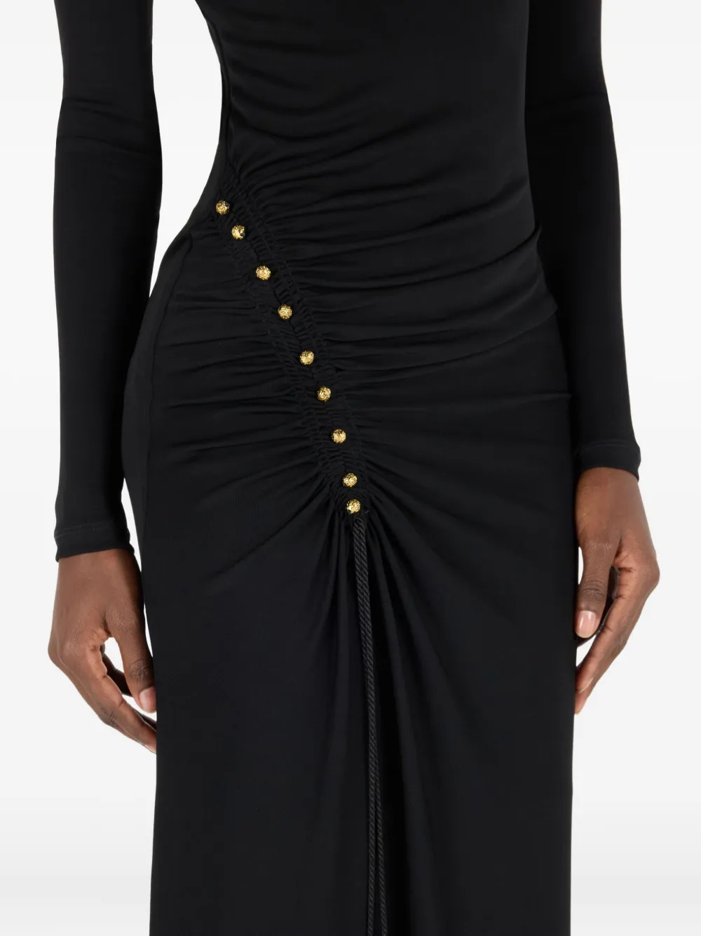 Roberto Cavalli Midi-jurk met gesmockt detail en hoge hals Zwart