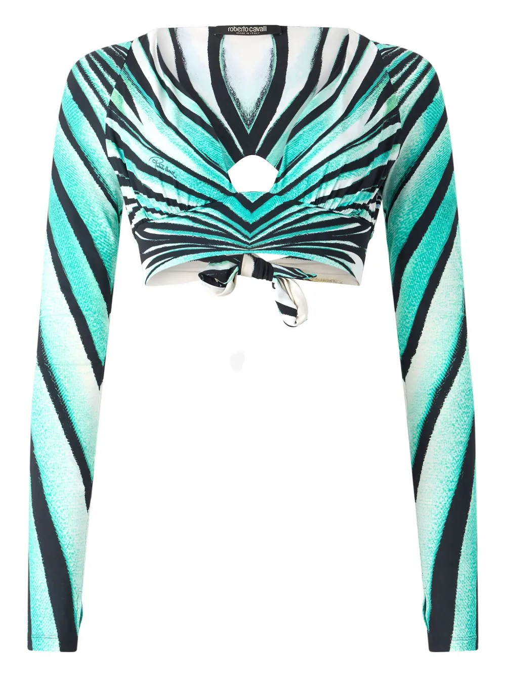 Roberto Cavalli Ruched Long-sleeve Crop Top In Blue