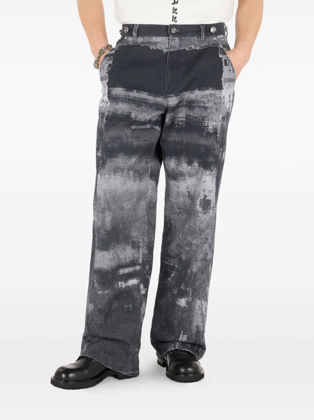 Roberto Cavalli Broek met abstracte print Zwart
