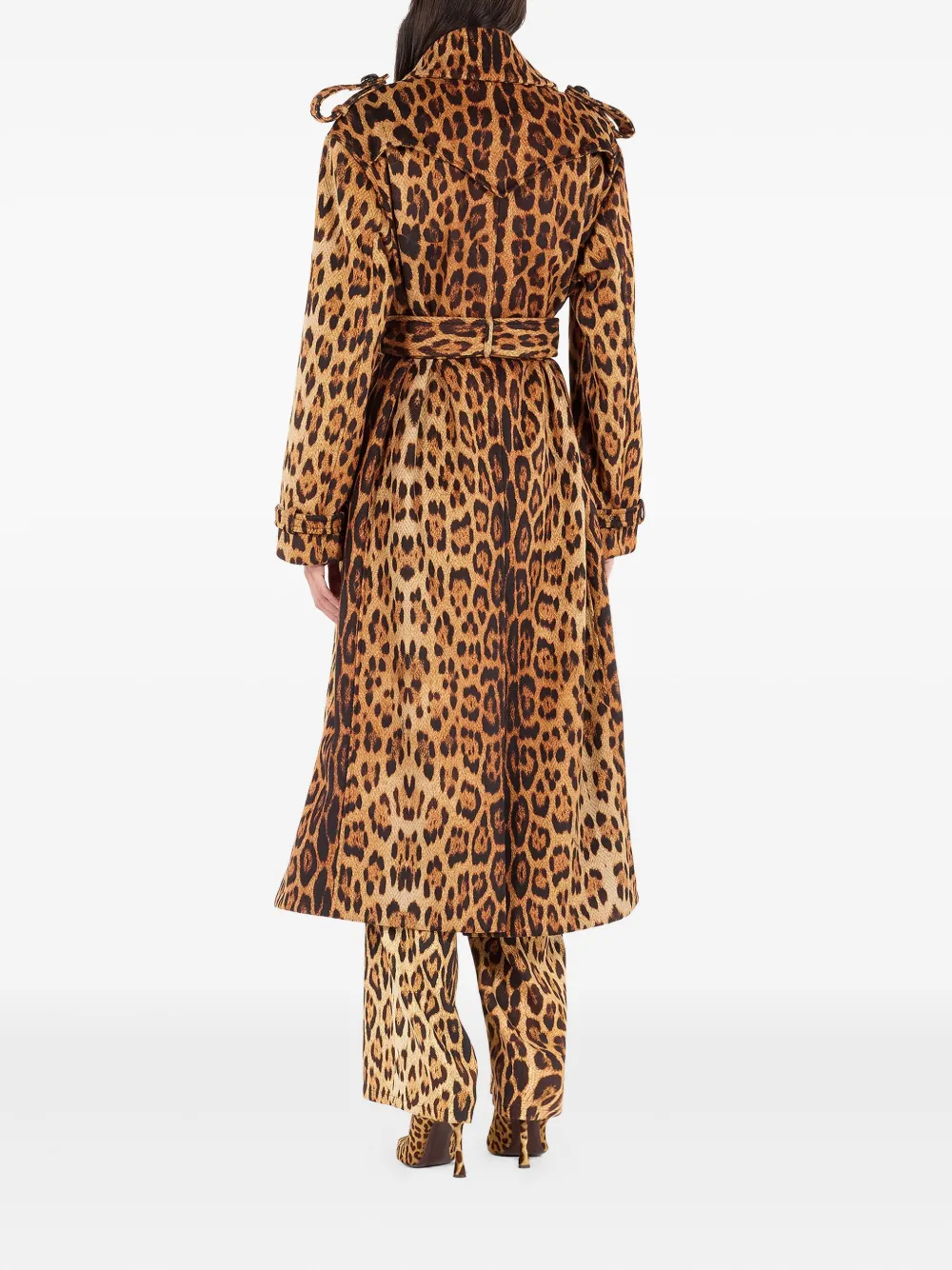 Roberto Cavalli Trenchcoat met jaguarprint en ceintuur Bruin