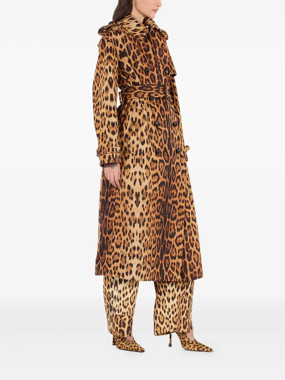 Roberto Cavalli Trenchcoat met jaguarprint en ceintuur Bruin