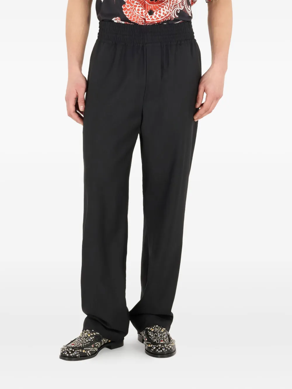 Roberto Cavalli Broek met elastische taille van scheerwol Zwart
