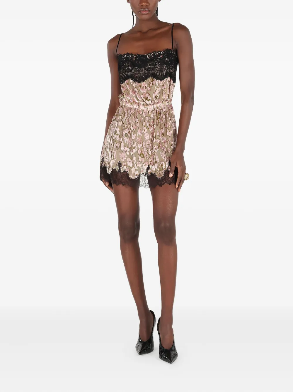 Roberto Cavalli Silk Mini Dress With Lace Inserts In Pink