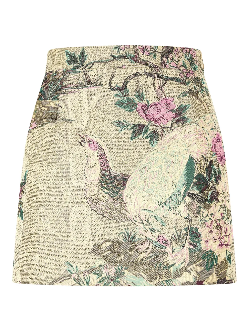 Roberto Cavalli Mini Skirt With Floral And Pheasant Motif In Multi