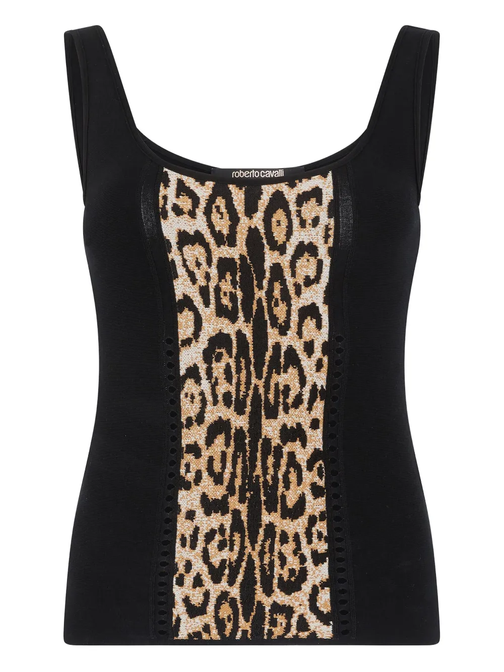 Roberto Cavalli Jaguar-print Panelled Top In Brown
