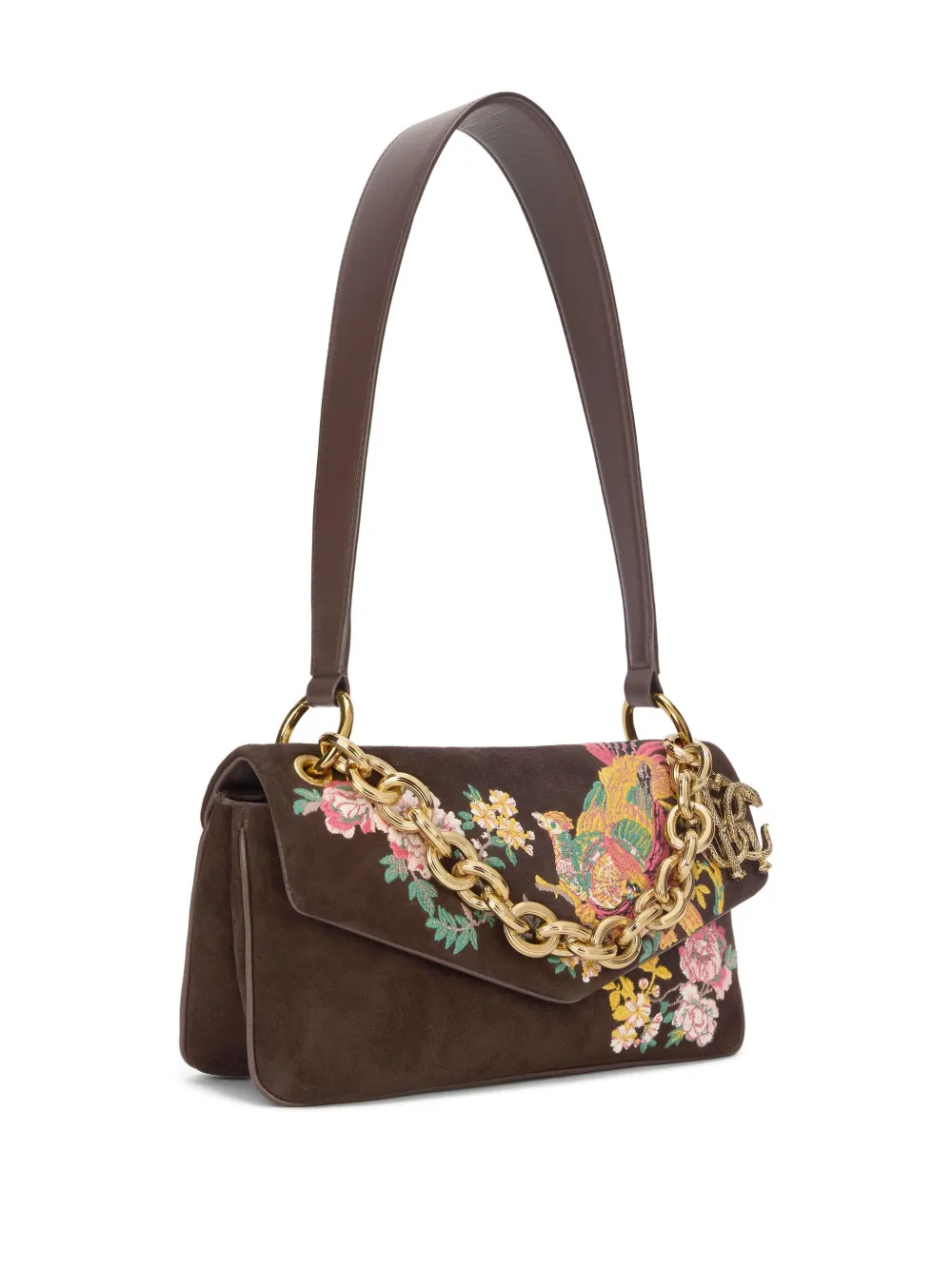 Roberto Cavalli Suède schoudertas met borduurwerk Bruin