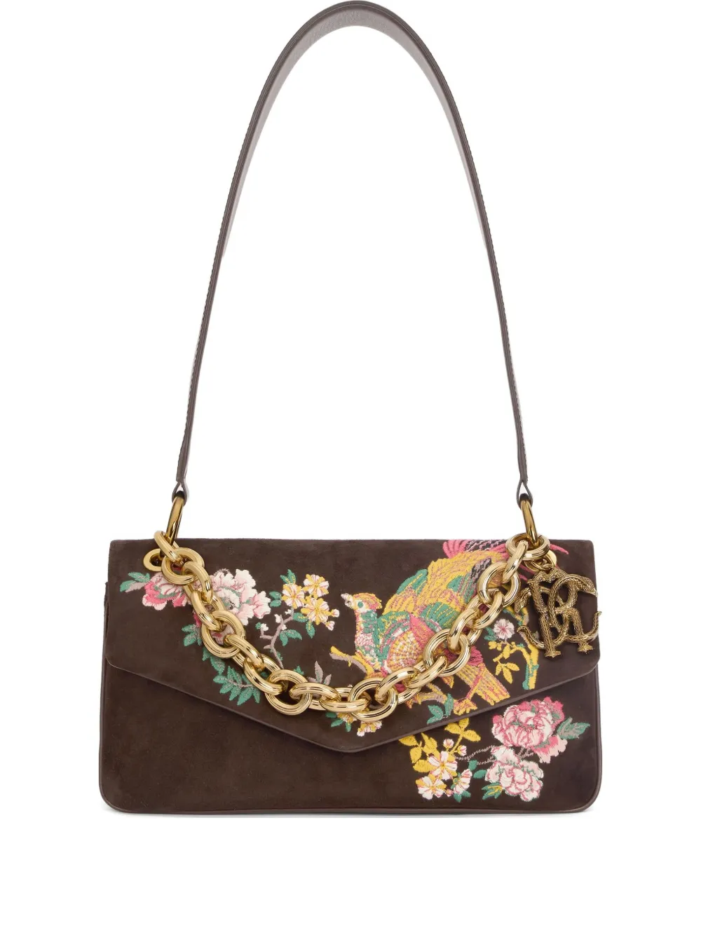 Roberto Cavalli embroidered-motif suede shoulder bag - Brown