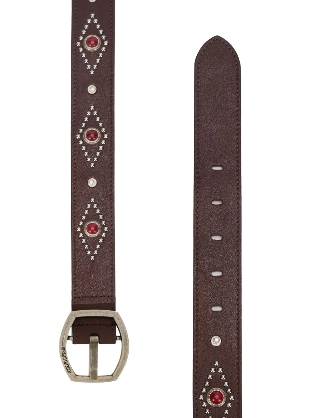 Roberto Cavalli Gespriem verfraaid met stenen en logo - Bruin