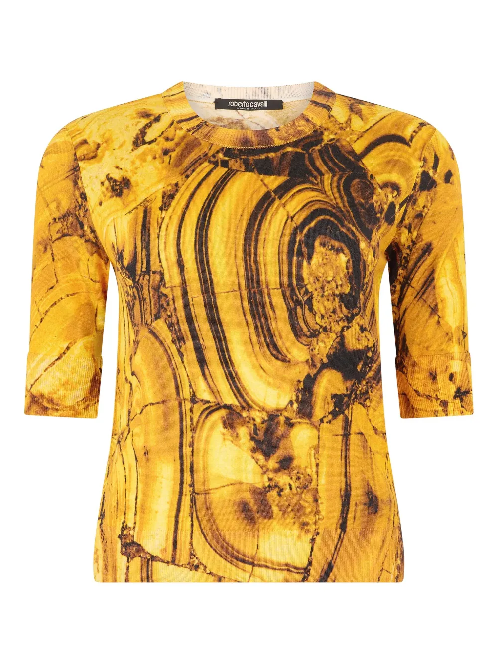 Roberto Cavalli Geribbeld T-shirt met print Geel