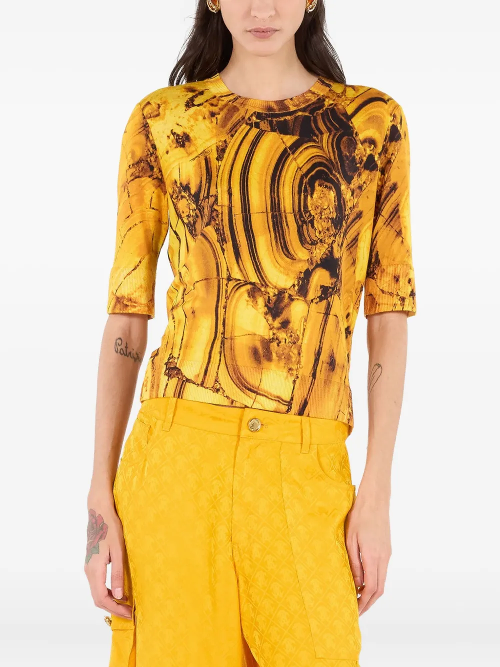 Roberto Cavalli Geribbeld T-shirt met print Geel