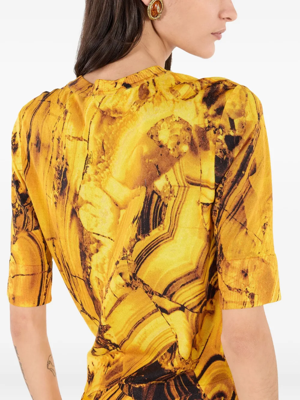 Roberto Cavalli Geribbeld T-shirt met print Geel