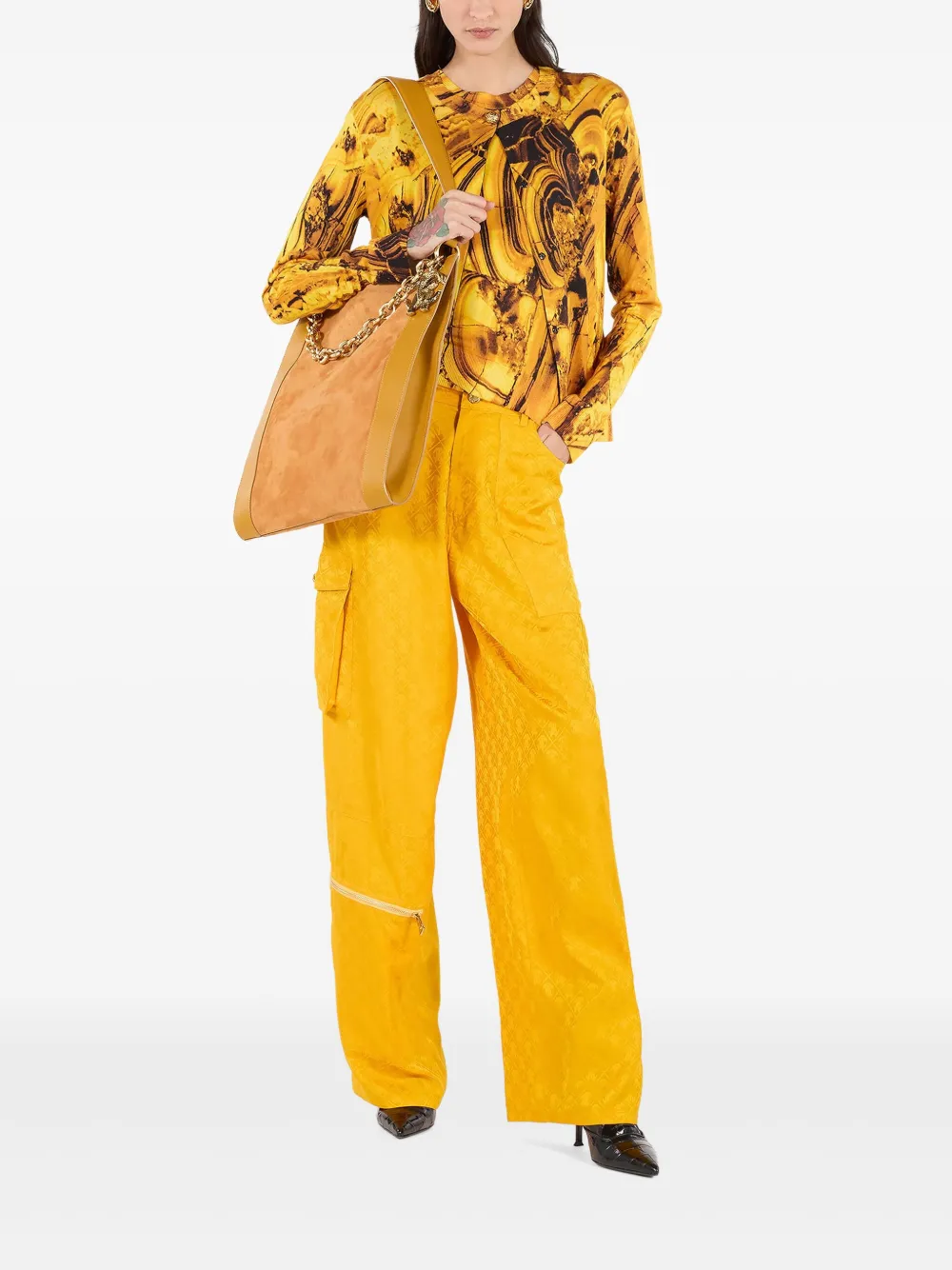 Roberto Cavalli Geribbeld T-shirt met print Geel