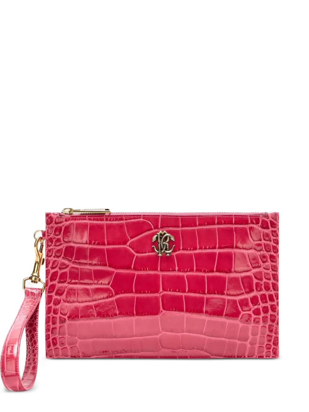 Roberto Cavalli Clutch met krokodillen-reliëf en logoplakkaat Roze
