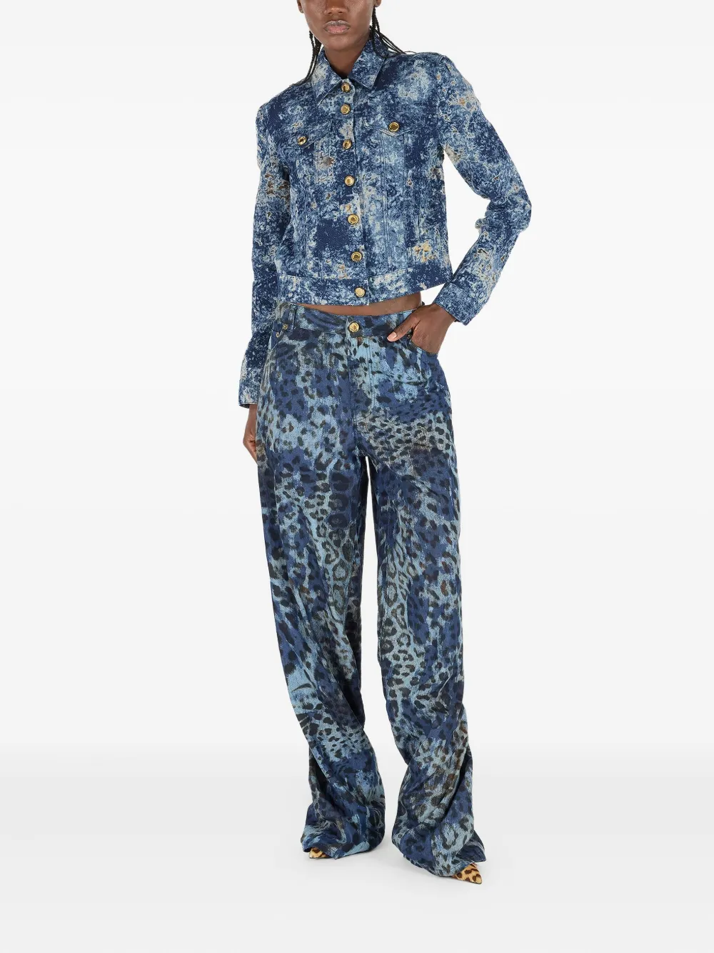 Roberto Cavalli Jeans met jaguarprint - Blauw