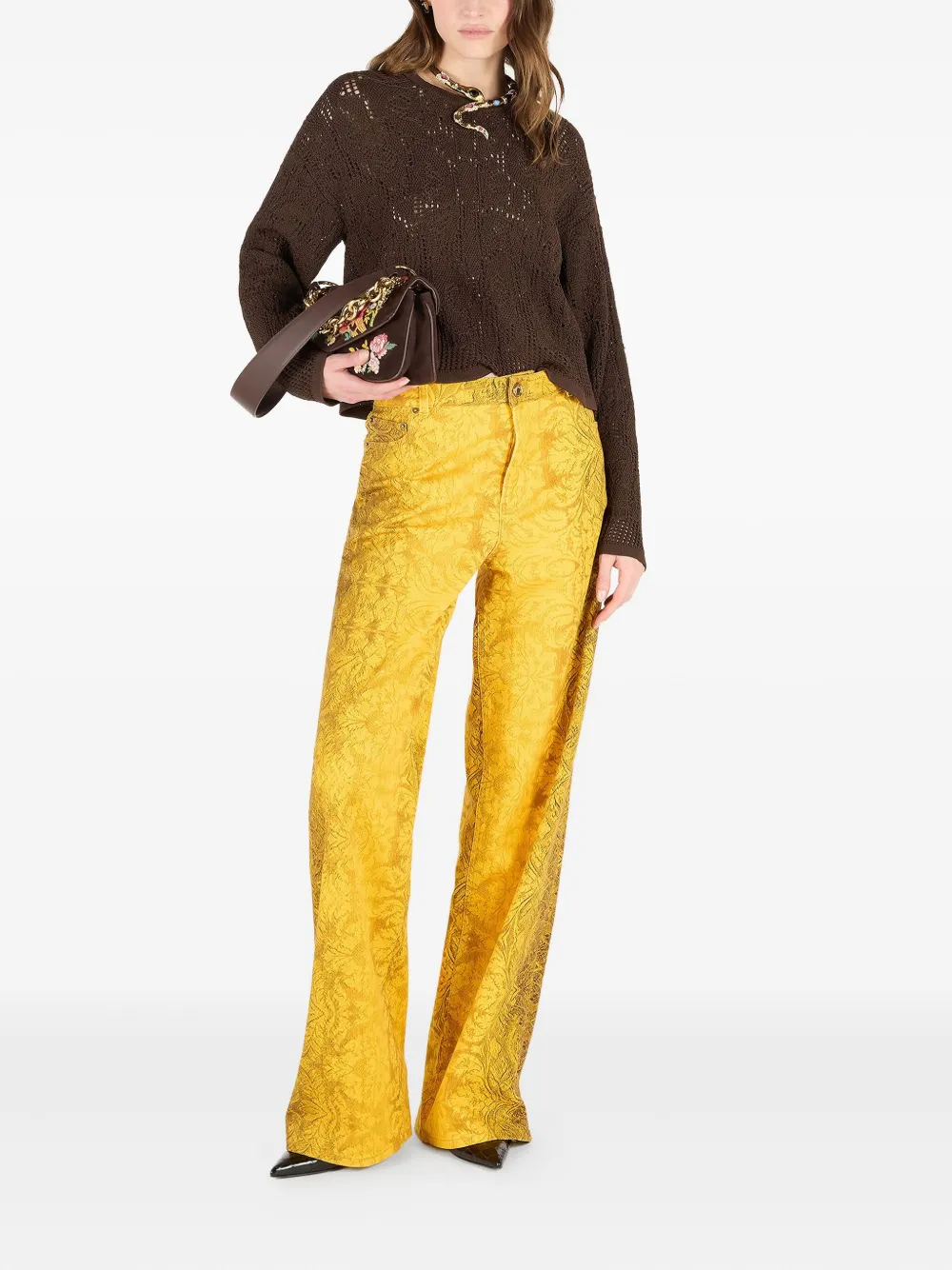 Roberto Cavalli Straight jeans met brokaat-print - Geel