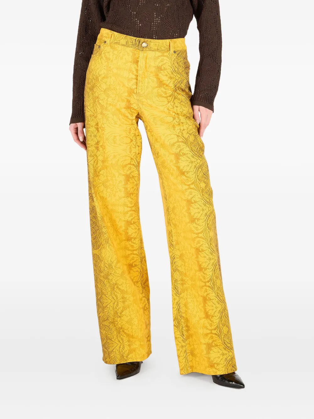 Roberto Cavalli Straight jeans met brokaat-print Geel