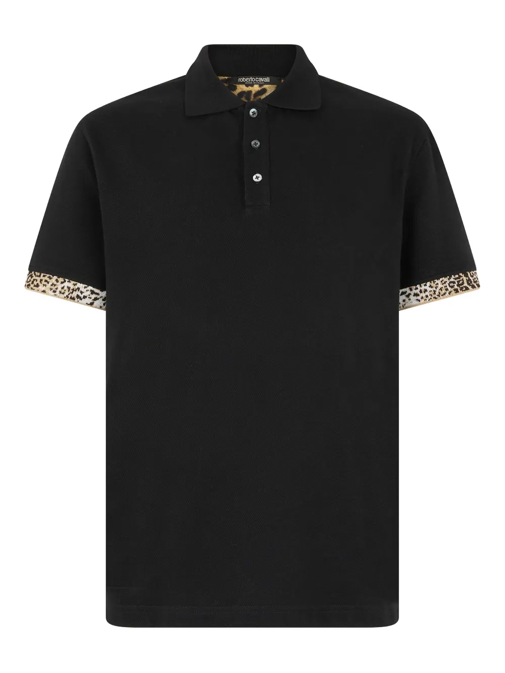 Roberto Cavalli Poloshirt met jaguarprint en cuffs Zwart