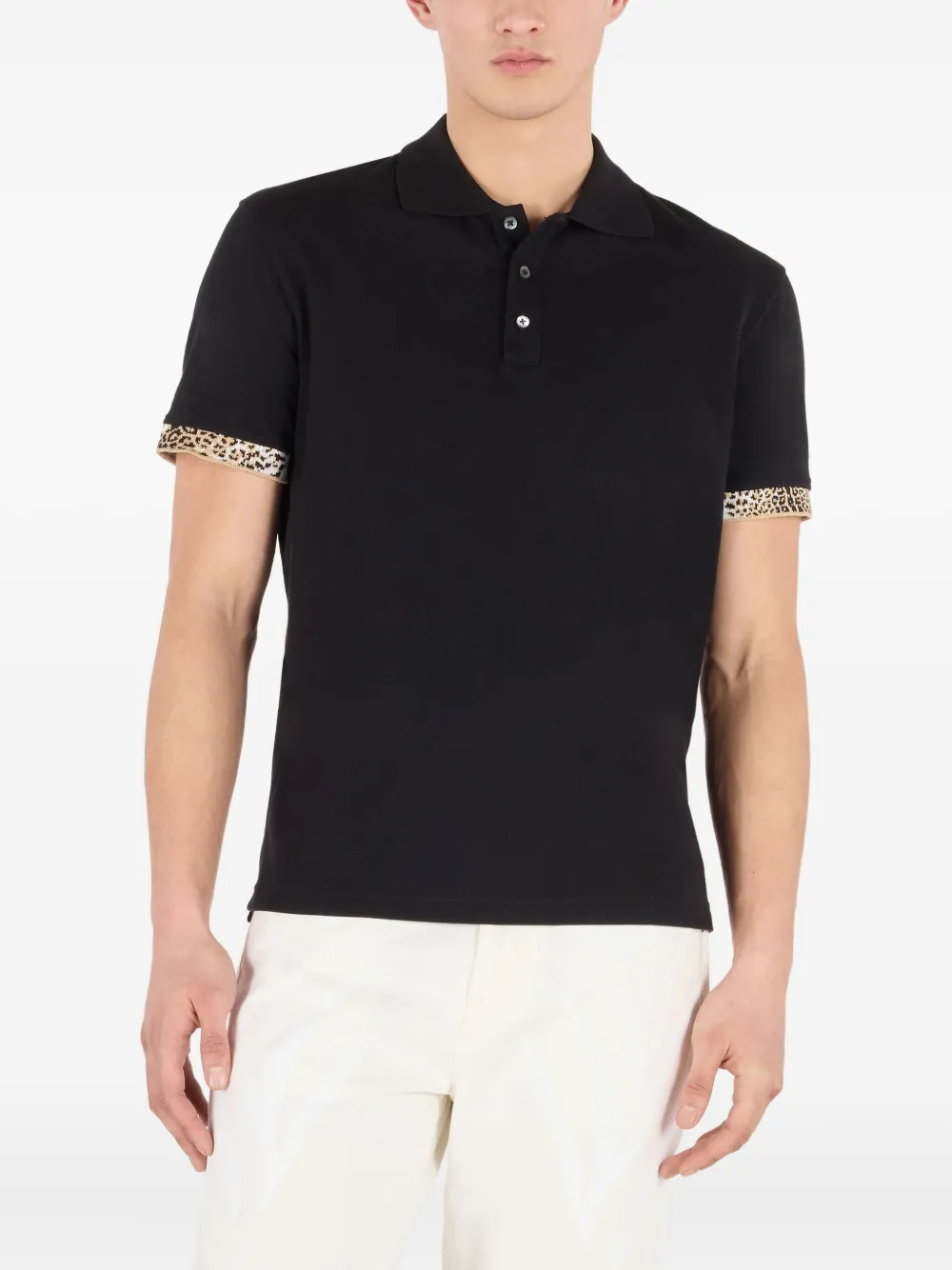 Roberto Cavalli Poloshirt met jaguarprint en cuffs Zwart