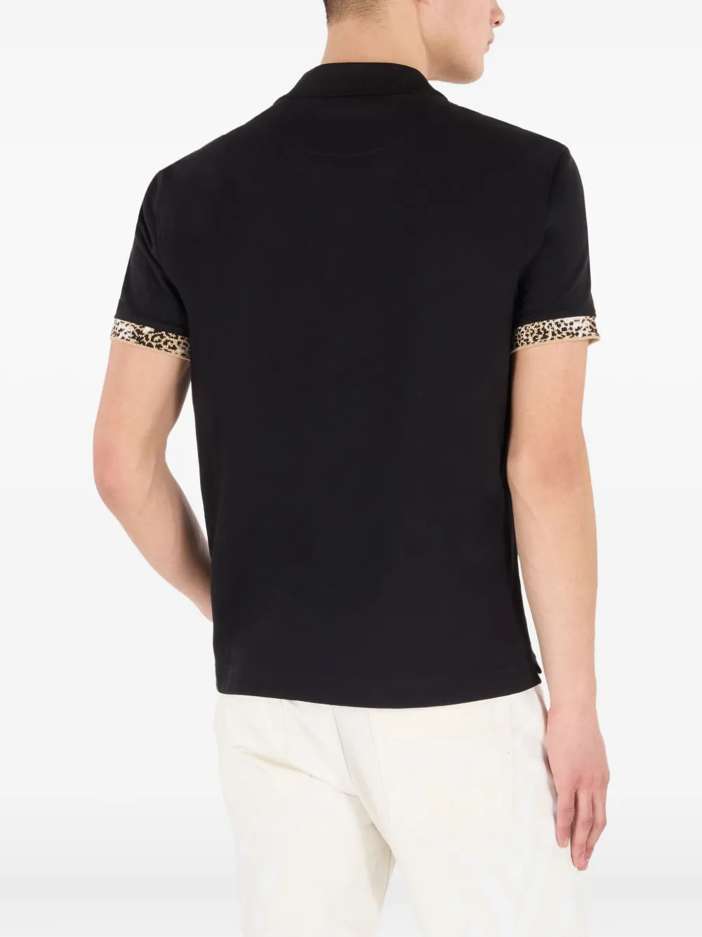 Roberto Cavalli Poloshirt met jaguarprint en cuffs Zwart