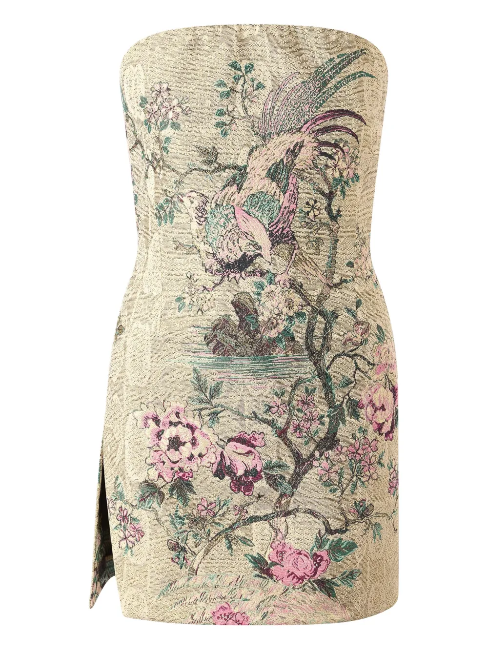 Roberto Cavalli Strapless Floral-embroidered Mini Dress In Neutral