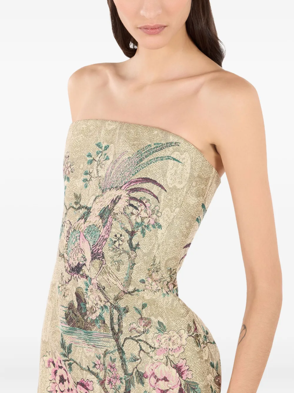 strapless floral-embroidered mini dress