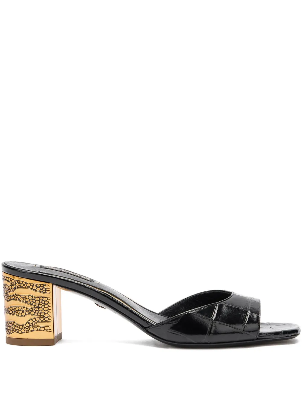 Roberto Cavalli crocodile-effect mules Black