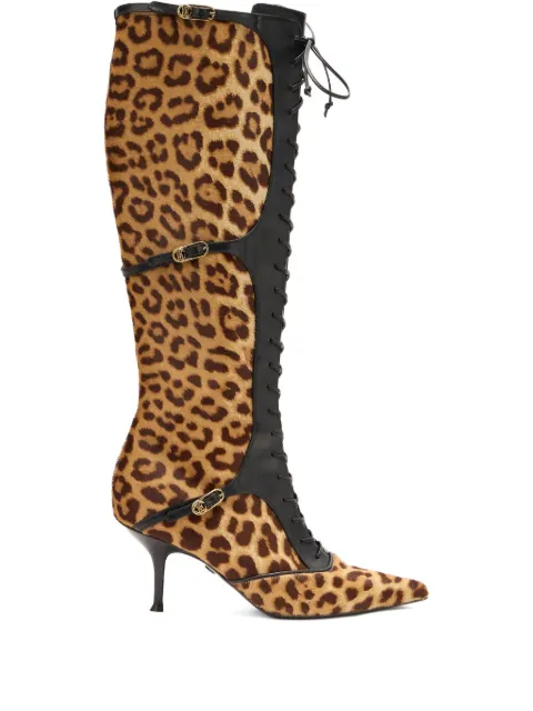 Roberto Cavalli leopard-print lace-up boots