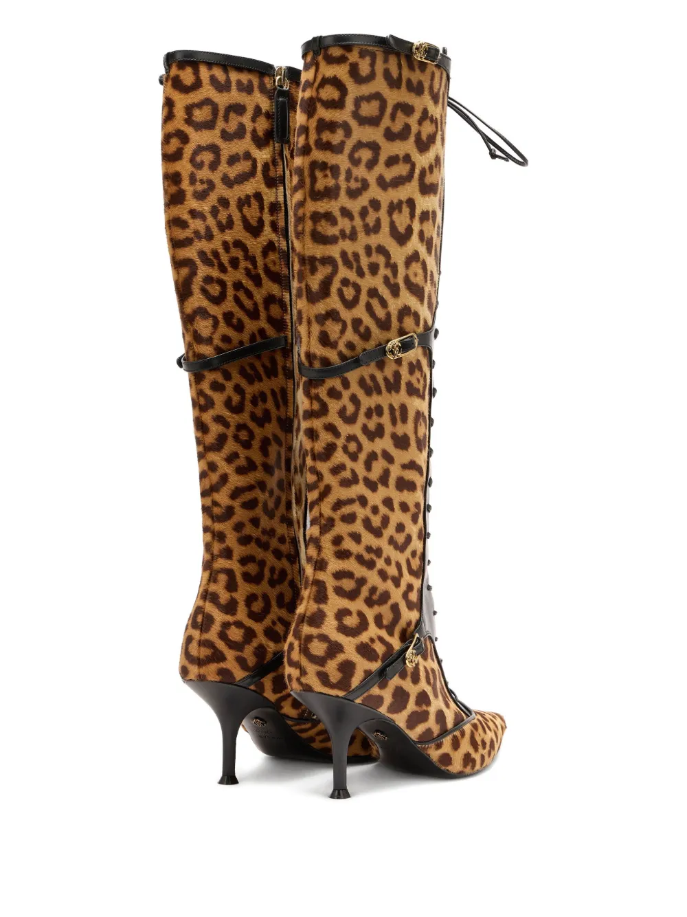 Roberto Cavalli Pointed Lace-up Boots With Leopard Skin In Brown