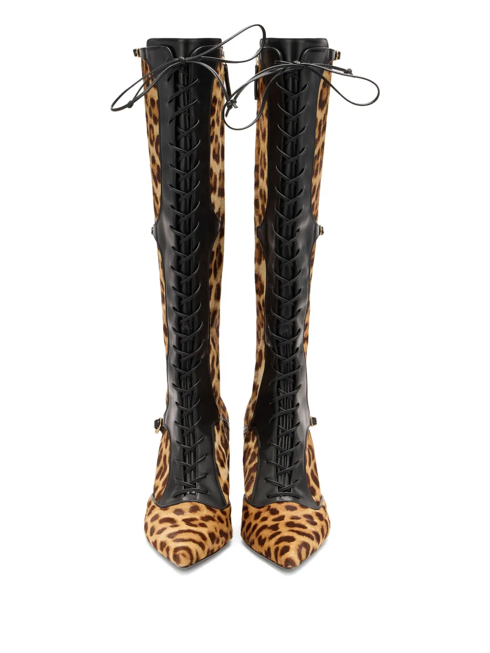 Roberto Cavalli Pointed Lace-up Boots With Leopard Skin In Brown
