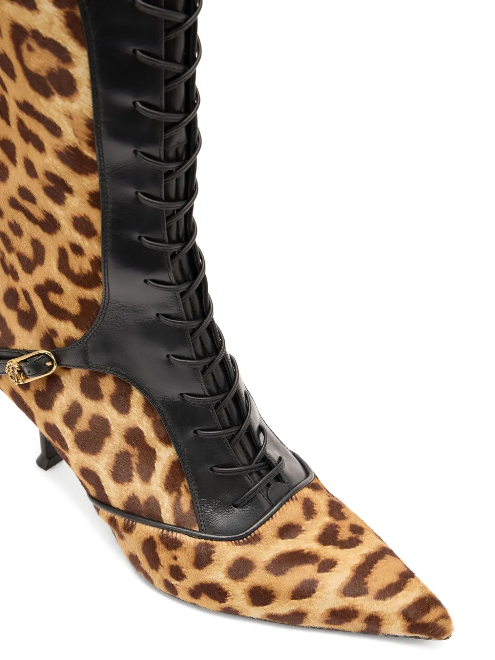 Roberto Cavalli Pointed Lace-up Boots With Leopard Skin In Brown
