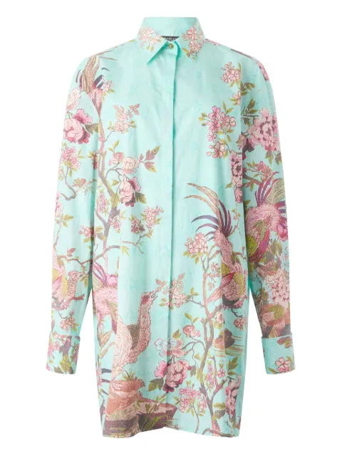 Roberto Cavalli vestido camisero corto con motivo naturalista