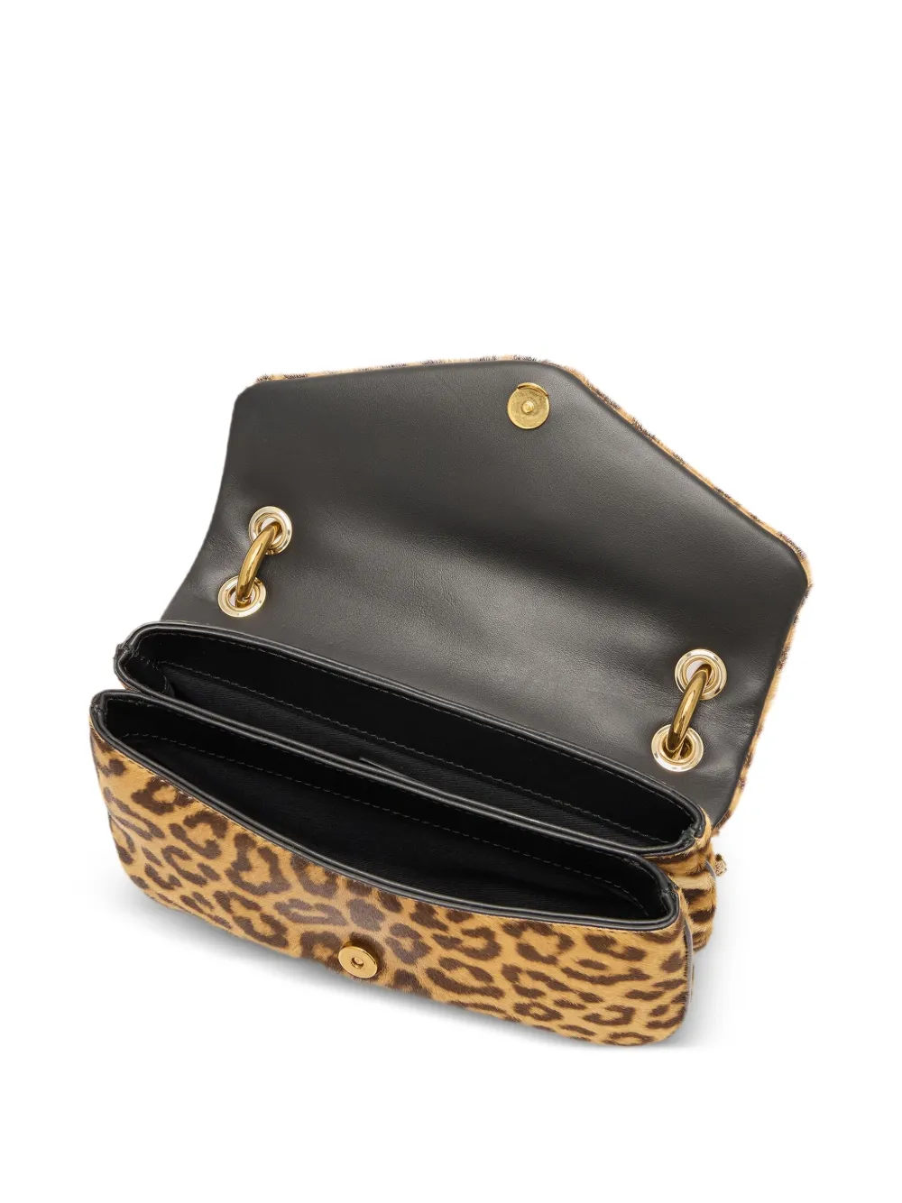 Roberto Cavalli Small Bag With Leopard Skin Print And Chain In Brown