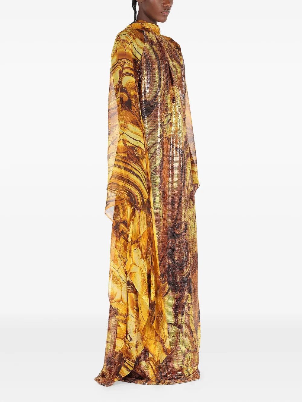 Roberto Cavalli Maxi-jurk verfraaid met pailletten en amberprint Geel