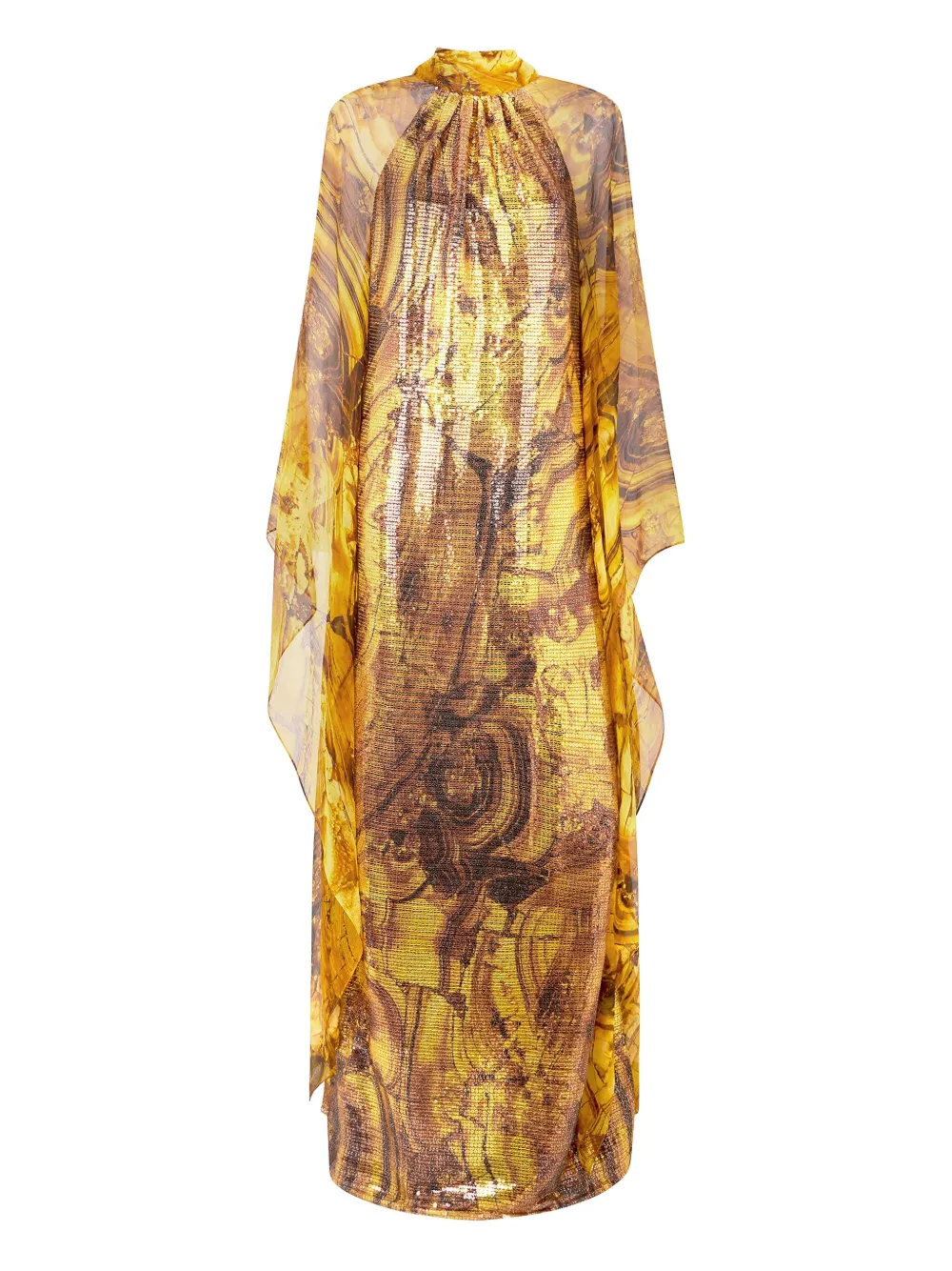 Roberto Cavalli Maxi-jurk verfraaid met pailletten en amberprint Geel
