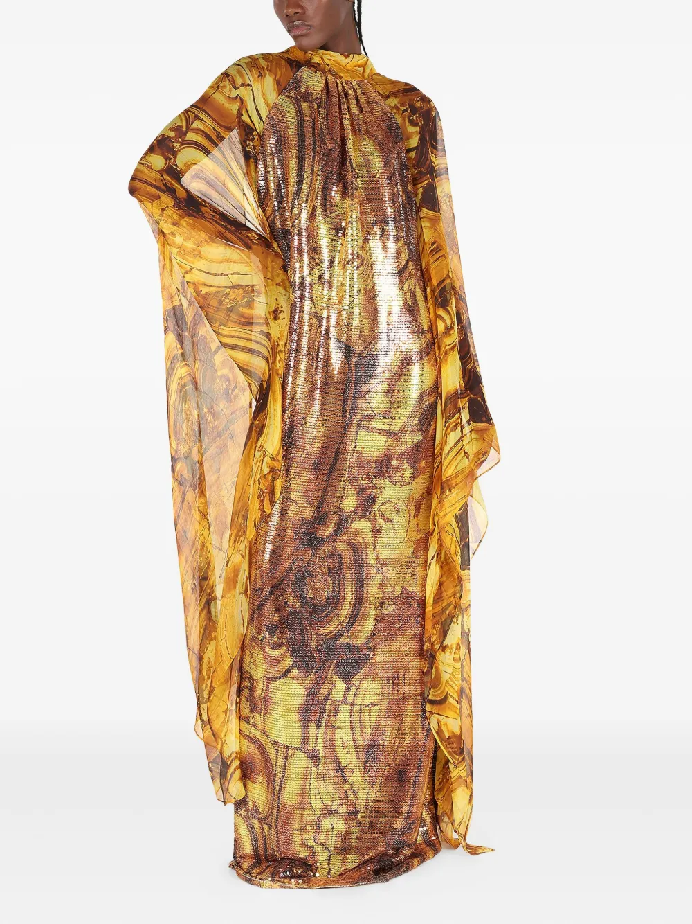 Roberto Cavalli Maxi-jurk verfraaid met pailletten en amberprint Geel