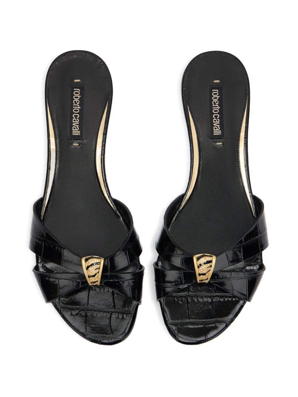 Roberto Cavalli cross-strap jewel-embellished flat sandals Black