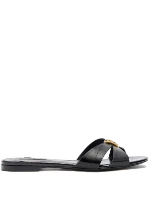Dolce & Gabbana DG Logo Flat Sandals | Black | FARFETCH