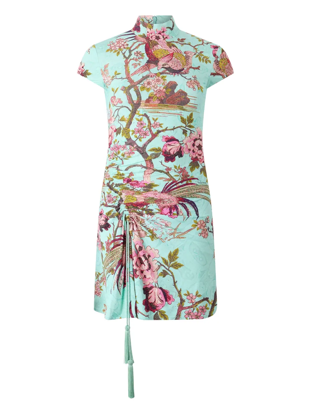 Roberto Cavalli Mini-jurk met bloemenprint en kwastjes Blauw