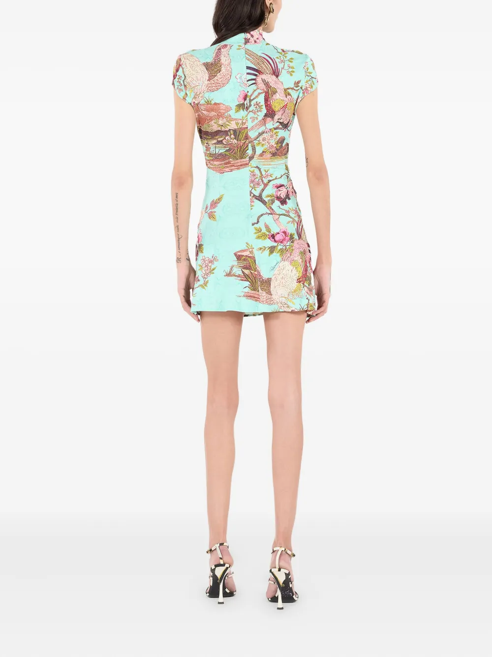 Roberto Cavalli Mini Dress With Naturalistic Pattern In Blue
