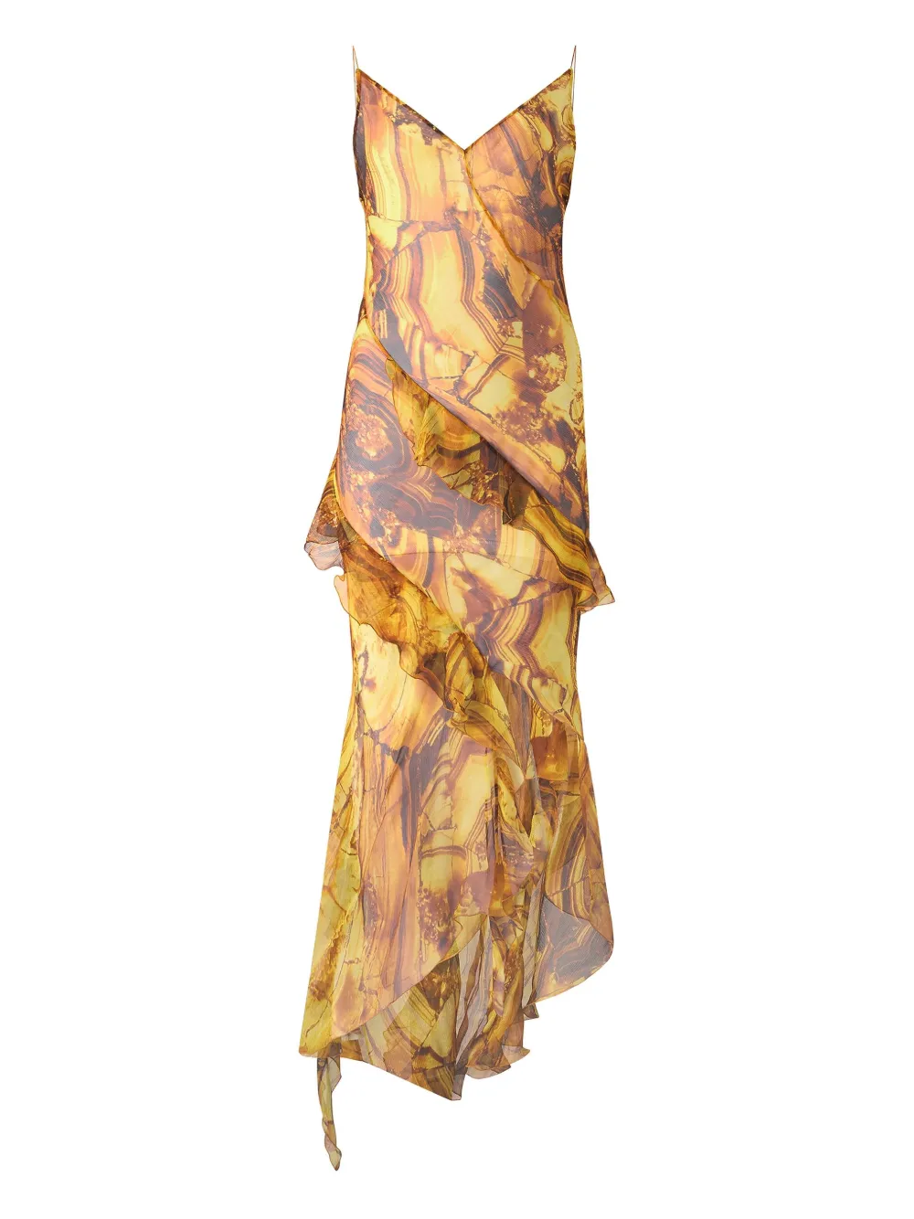 Roberto Cavalli Asymmetric Ruffled Dress In Yellow