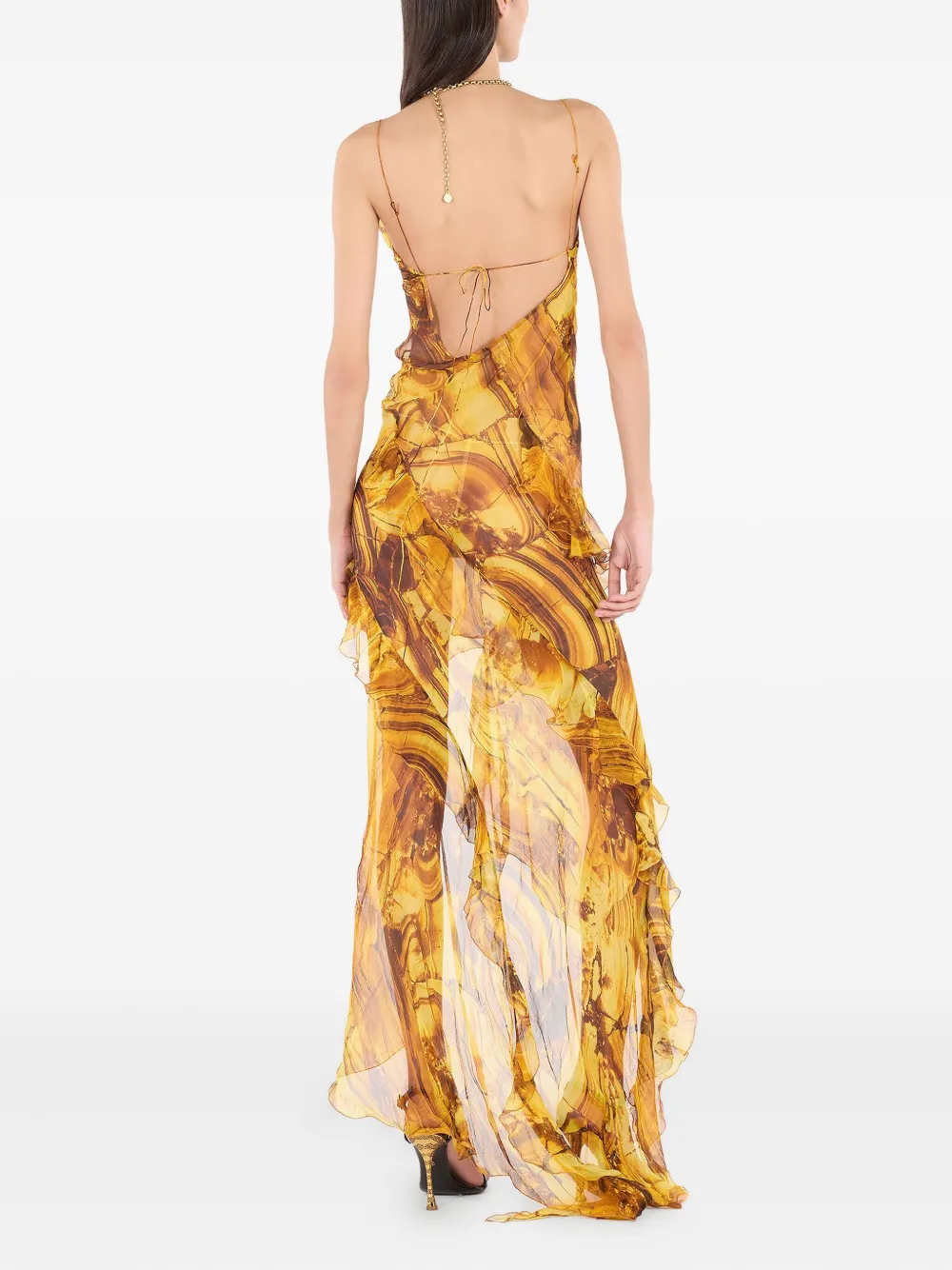 Roberto Cavalli Jurk met ruches Geel