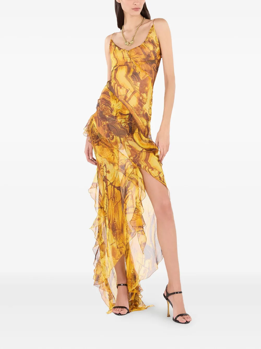 Roberto Cavalli Jurk met ruches Geel