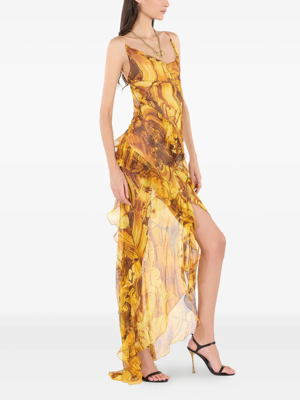 Roberto Cavalli Jurk met ruches Geel