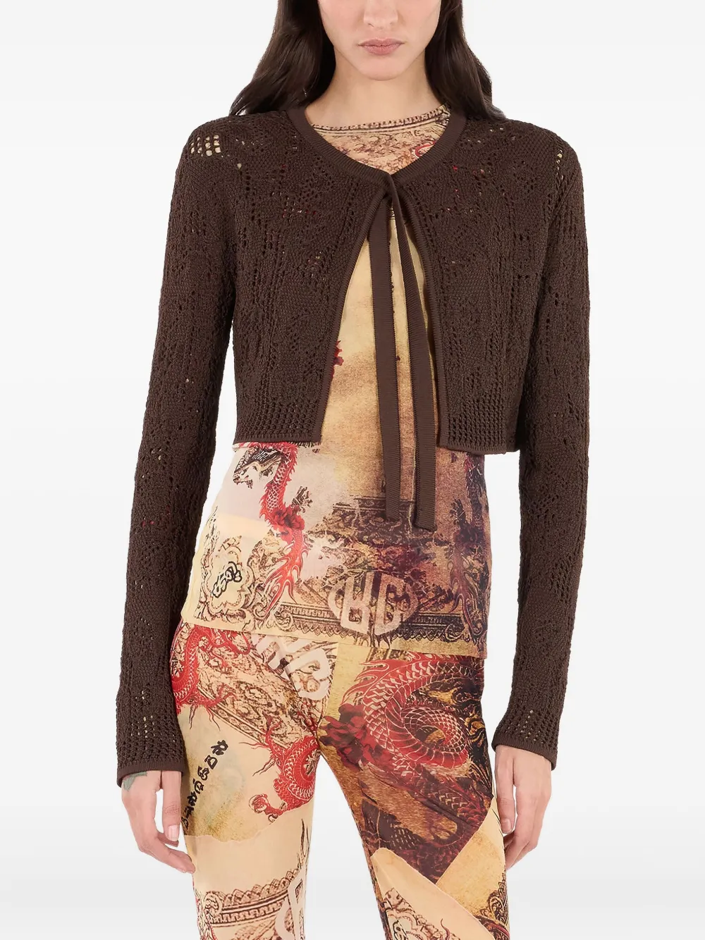 Roberto Cavalli Vest met gehaakt effect en gestrikte voorkant Bruin