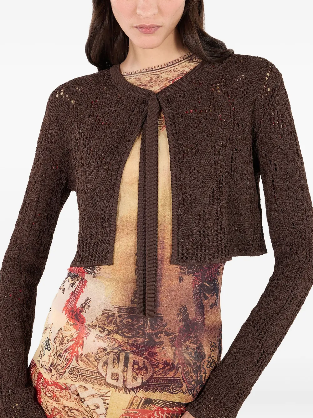 Roberto Cavalli Vest met gehaakt effect en gestrikte voorkant Bruin